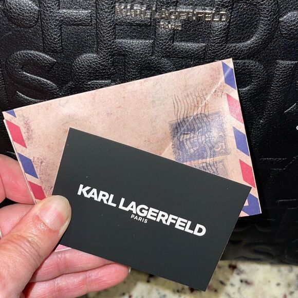 Karl Lagerfeld Womens Embossed Logo Maybelle Satchel Crossbody Black Medium NWT - Picture 8 of 12
